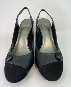 Alex Marie Pump Heels 10M Black Suede Slingback Button Detail Country Club thumbnail 1