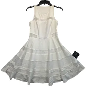 Lulus White Dress Sleeveless Fit & Flare Sheer Detail‎ Party Cocktail S thumbnail 1
