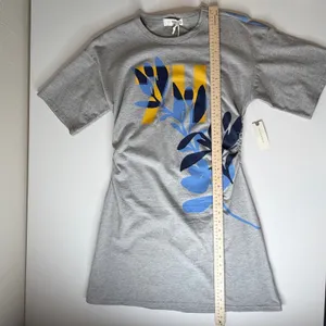 NWT Daily Practice Anthropologie 74 Mini Shirt Dress‎ Medium Grey Ruched Graphic thumbnail 12