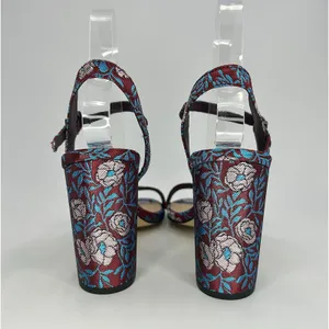 Gianni Bini Mckaria Jacquard Floral Block Heel Sandals Burgundy Blue 7.5 Wedding thumbnail 6