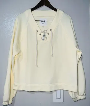 Aerie Lace Up Sweatshirt in Natural Yellow - Small thumbnail 1