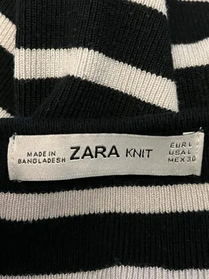 Zara Sweater Womens Large Blue White Striped Crew Neck Long Sleeve Knit Pullover thumbnail 6