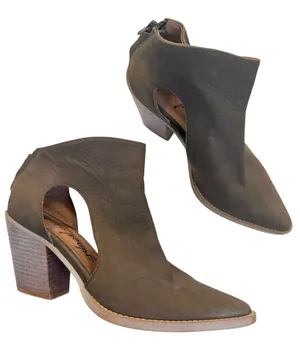 Free People Brown Leather Ankle Boots Womens 7 Boho Side Cut Out Western Booties thumbnail 1