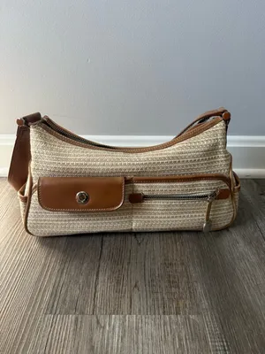 VTG Liz Claiborne Woven Beige Tan Straw Shoulder Bag Brown Trim Grandma Core S M thumbnail 13
