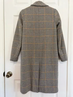 Abercrombie & Fitch XS Houndstooth Plaid Long Coat Quiet Luxury Old Money Preppy thumbnail 3