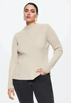 Mango MNG Shiny Ribbed Light Pastel Grey‎ Cardigan Sweater NWT Plus 1XL thumbnail 1