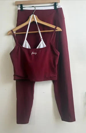 Fancy Burgundy Cropped Sports Bra with leggings thumbnail 1