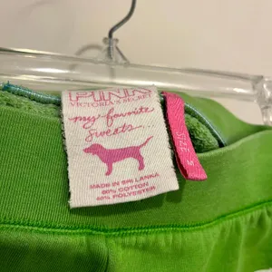 Y2K Victoria's Secret PINK Sweat Shorts Green Logo Cut Off Women Size M thumbnail 6