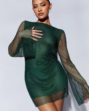 Meshki Green Sequin Backless Mesh Mini Dress thumbnail 1