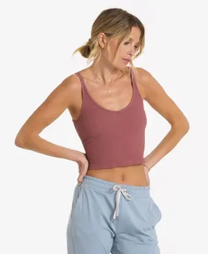 Vuori Crop Bra Tank Top Rose Mauve Ribbed Strappy Back VW189 Womens Medium thumbnail 1