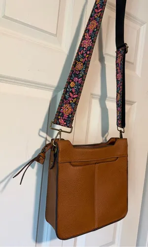 Women’s Tan Crossbody Bag with Floral Adjustable Strap thumbnail 1