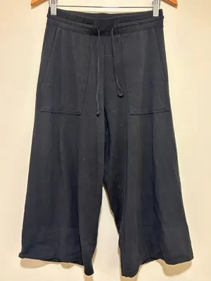 Quince Supersoft Fleece Wide Leg Cropped Pants in Black Size Small thumbnail 1