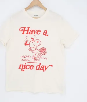 Old Navy Snoopy T-Shirt Womens Medium White Cotton Have A Nice Day Graphic Print thumbnail 1