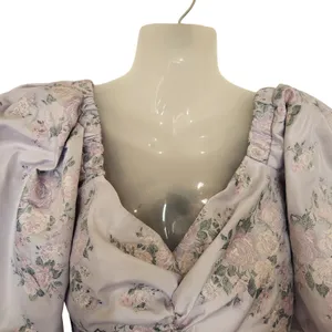 Express Purple Floral Puff Sleeve Ruched Front Chic Blouse Crop Top Size Medium thumbnail 5