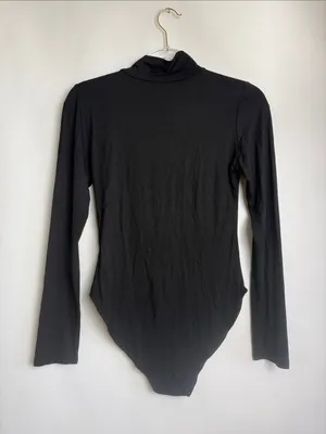 Mangopop Black Long Sleeve Mock Neck Turtleneck Bodysuit Size Medium thumbnail 5