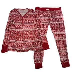Little‎ Sleepies L XL Reindeer Cheer Pajama Set Holiday Collection Bamboo Red thumbnail 2
