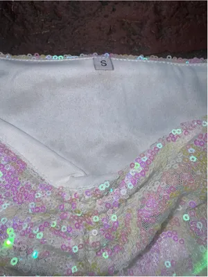 Superdown White with colorful sequins Ruched Mini Skirt S thumbnail 6