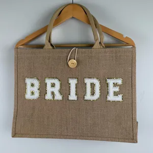 Bride Burlap Tote White thumbnail 1