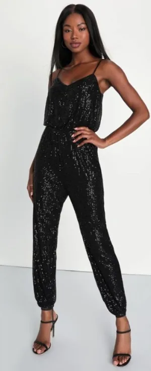 LULU's Sexy Chic Elegant Prom Holidays Wedding Sequins Shimmer Sparkle Jumpsuit thumbnail 1