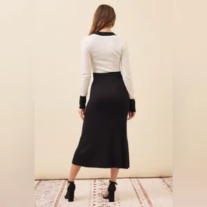 Knit Colorblock Pleated Midi Dress Black Size L thumbnail 5