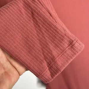 Mauve Ribbed Knit Square Neck Long Sleeve Bodysuit thumbnail 5