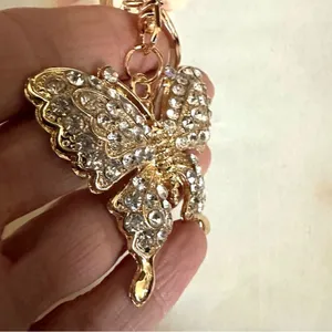 Gold tone butterfly rhinestone hang tag/keychain thumbnail 7