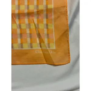 Christian Dior Orange Plaid Cotton Scarf Handkerchief 17" Neckerchief Vintage thumbnail 6