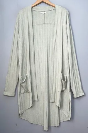 Maurices Cardigan Size XL Pastel Green Sweater Lagenlook Artsy Longline Pockets thumbnail 1