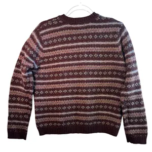 Aeropostale Vintage Wool Sweater Fair Isle V-Neck Burgundy Striped Mens Medium M thumbnail 2
