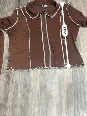 Divided Dark Brown Long-Sleeve Button-Down Top with Contrast Seams thumbnail 10