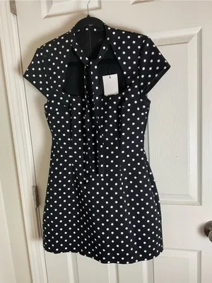 Zara Black White Polka Dot Cutout Neck Short Sleeve Skort Romper Dress Size M thumbnail 2