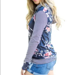 Blue Pinstripe & Floral Hoodie thumbnail 3