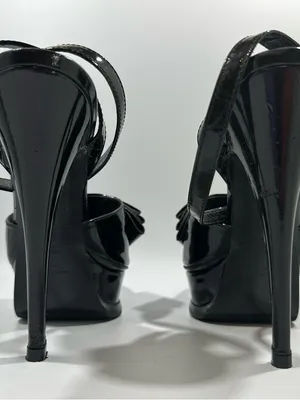 Yves Saint Laurent YSL Tribute Y Bow Black Patent Leather Platform Sandals 38.5 thumbnail 10