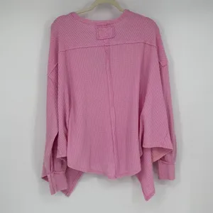 We The Free Free People Pink Waffle Knit Asymmetrical V-Neck Thermal Top S thumbnail 2