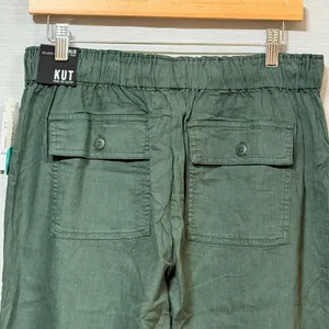 Kut from the Kloth Rosalie Relaxed Drawstring Pant Olive Green Linen Blend M NEW thumbnail 6