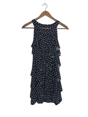 White House Black Market Black White Diamond Geometric Print Ruffle Tiered Dress thumbnail 5