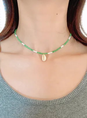 Handmade natural cowrie seashell seed beads necklace🐚☀️🍉 thumbnail 1