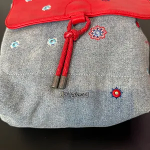 Desigual Floral Embroidered Mandala Denim Backpack Red Blue Mix Media Braided thumbnail 12