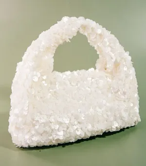 Fame and Partners Full Sequin Hand Bag - White‎ thumbnail 1