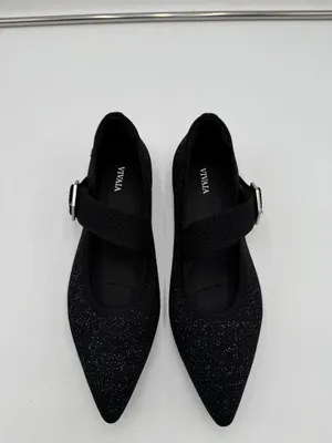 VIVAIA Black Shimmer Pointed Toe Mary Jane Flats Women’s Size 41.5 thumbnail 2