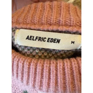 Aelfric Eden Sheep Pastoral Landscape Knit Sweater Green Pink Size Medium thumbnail 3