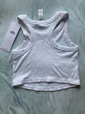 Alo Yoga ribbed crop tank top white thumbnail 3
