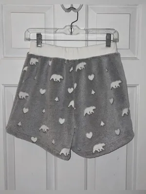 NWT dylan Gray Plush Bear & Heart Print Lounge PJ Shorts thumbnail 3