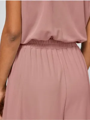 NWOT Halara Light Pink V Neck Short Sleeve Wide Leg Flowy Waffle Casual Jumpsuit thumbnail 5
