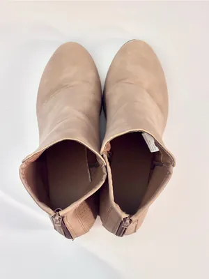 Women's Beige Suede-Look Ankle Booties with Low Block Heel thumbnail 3