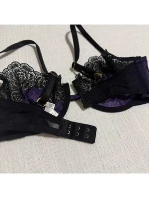 Victoria’s Secret Black & Purple Lace Very Sexy Balconet Bra Underwire 34D thumbnail 4