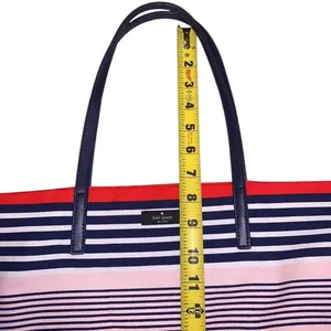 Kate Spade Bon Shopper Tote Pink Navy Striped Canvas Bag Spring Vacation‎ L NWT thumbnail 7