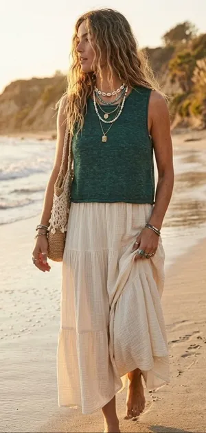 Free People FP Beach Green Top Sweater Vest Linen Blend Size S Small Boho thumbnail 1