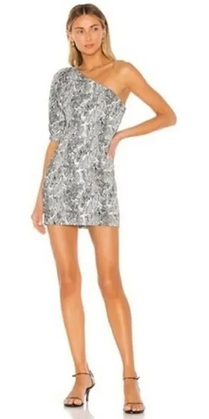 NBD Revolve Shey mini snakeskin poof sleeve dress new with tags thumbnail 1