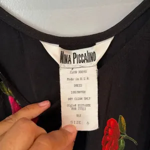 Vintage Nina Piccalino Size 6 Black Rose Floral Rayon Maxi Dress Slits Made in U thumbnail 7